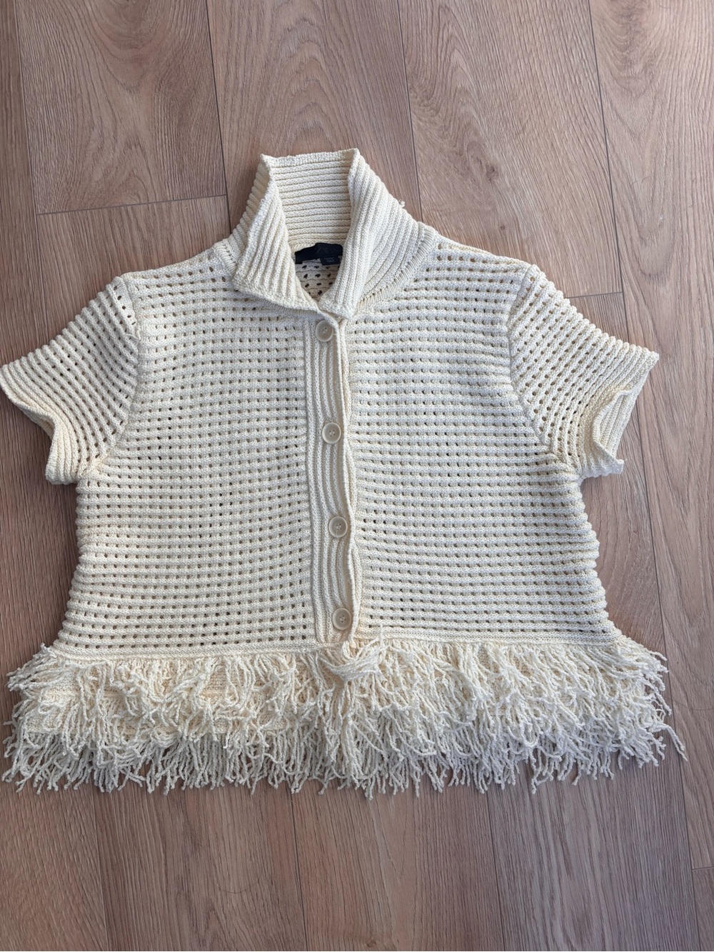 Zara Cream Crochet Button-Front Cardigan with Collar